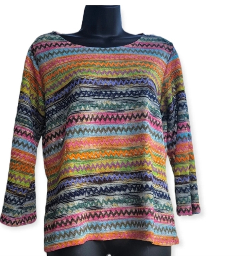 Acorn Women's Blouse 3/4 Sleeve Crotchet Rainbow Size XLarge - Picture 2 of 4